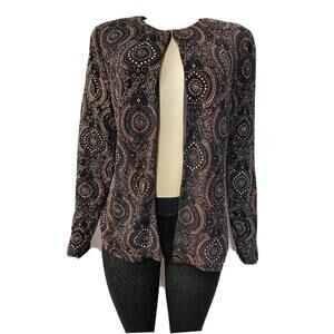 XSCAPE BY JOANNA CHEN SIZE LARGE BLACK GOLD DRESSY WOMEN CARDIGAN SWEATER #W5